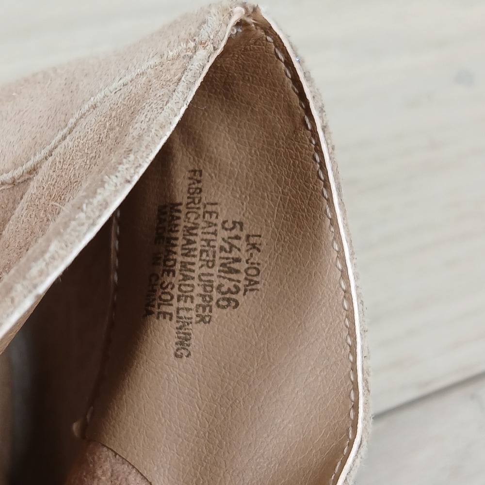 Lucky Brand Joal Booties Womens 5.5 Tan Leather Peep Toe Block Heel Slip On Boho - Picture 11 of 12